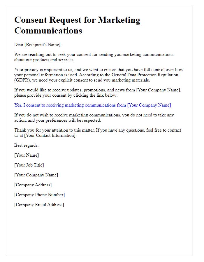 Letter template of GDPR consent request for marketing