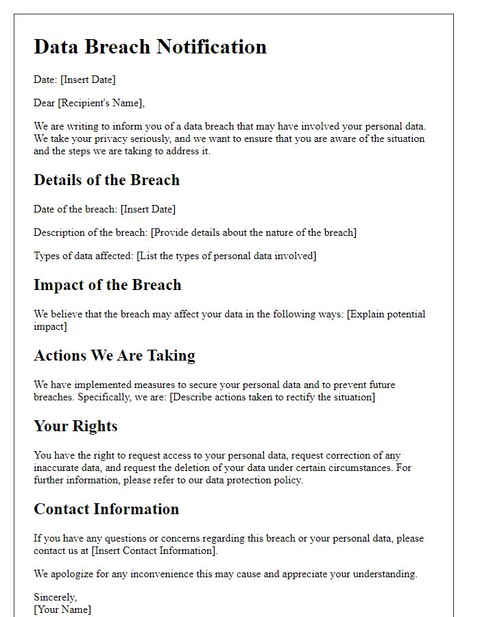 Letter template of GDPR data breach notification