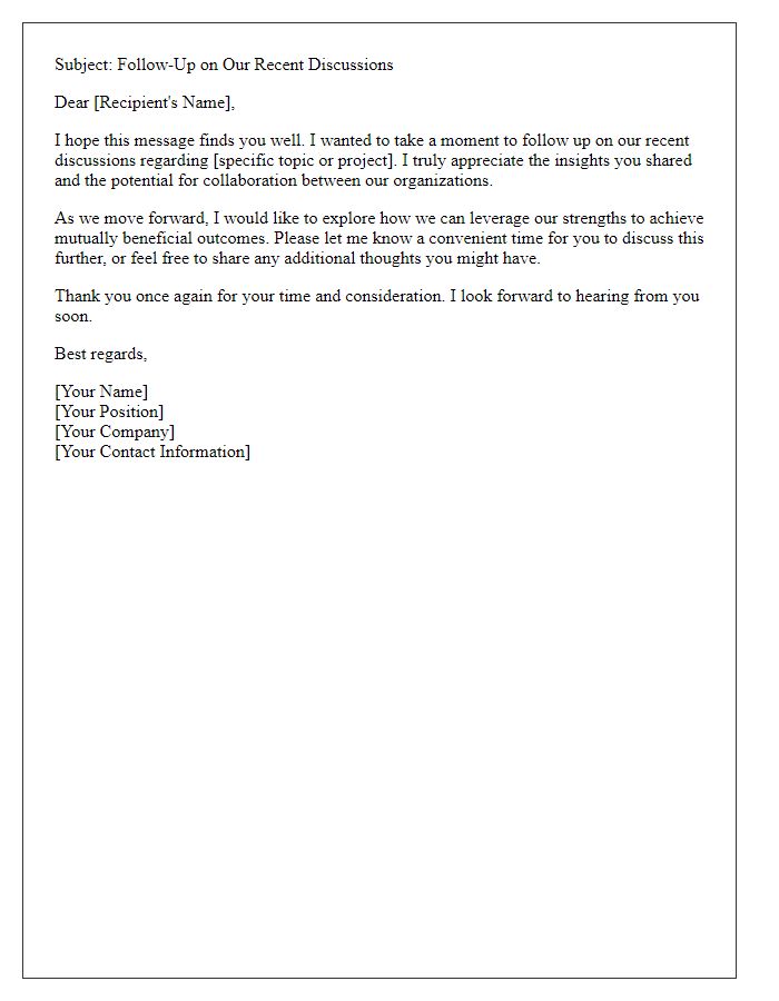 Letter template of follow-up introduction for ongoing B2B discussions