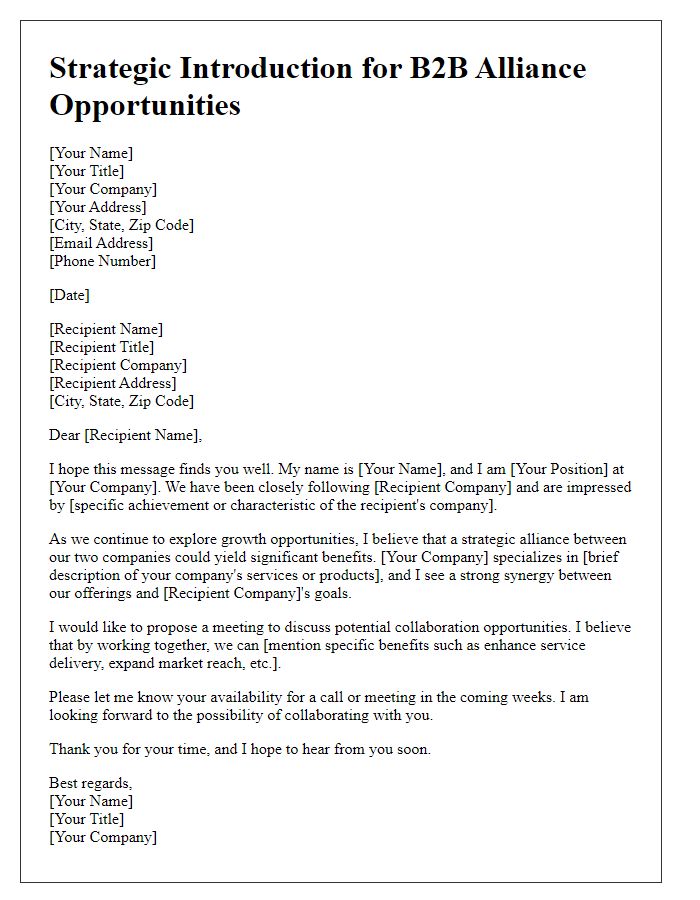 Letter template of strategic introduction for B2B alliance opportunities