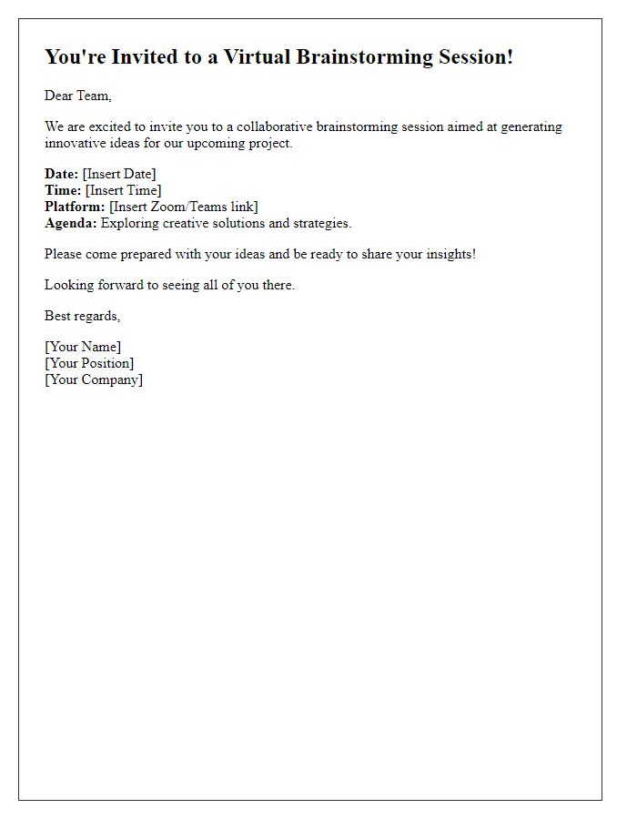 Letter template of brainstorming session virtual meeting invitation