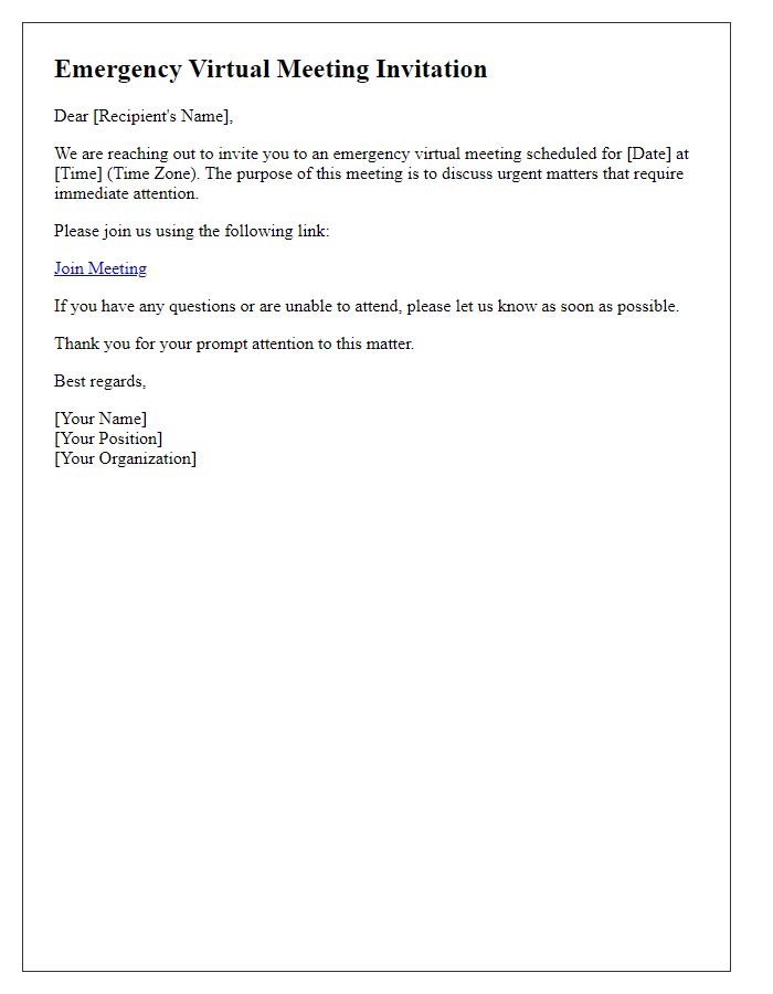 Letter template of emergency virtual meeting invitation