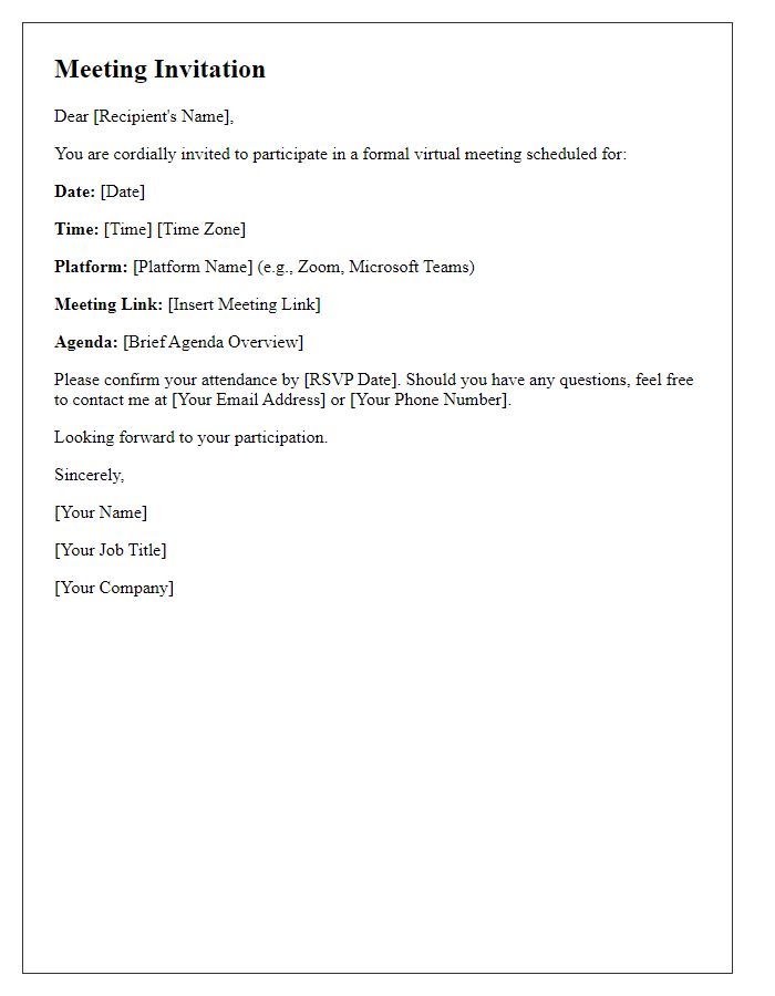 Letter template of formal virtual meeting invitation