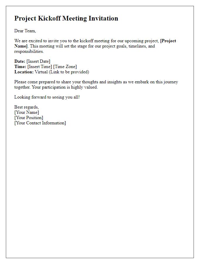 Letter template of project kickoff virtual meeting invitation