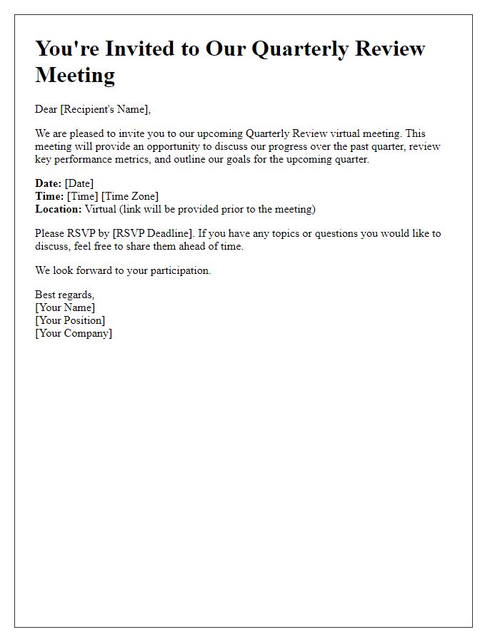 Letter template of quarterly review virtual meeting invitation