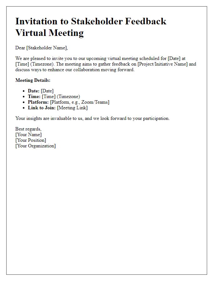 Letter template of stakeholder feedback virtual meeting invitation