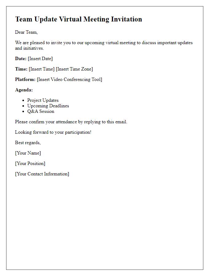 Letter template of team update virtual meeting invitation