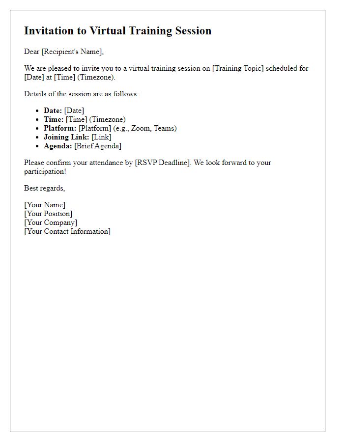 Letter template of training session virtual meeting invitation