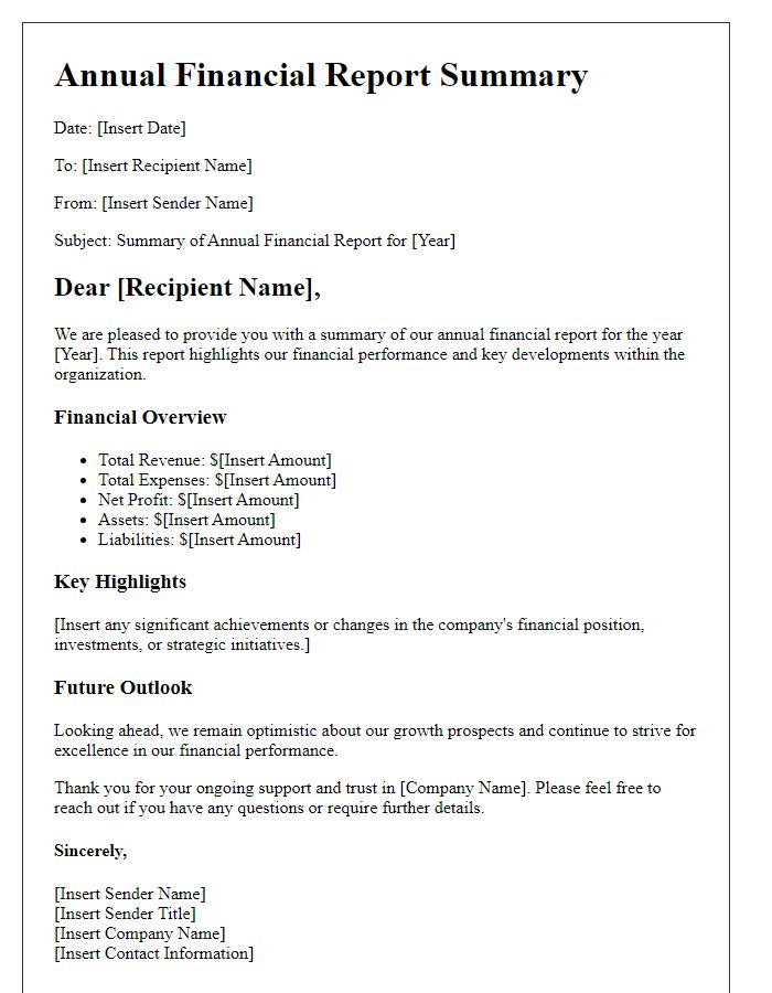 Letter template of annual financial report summary