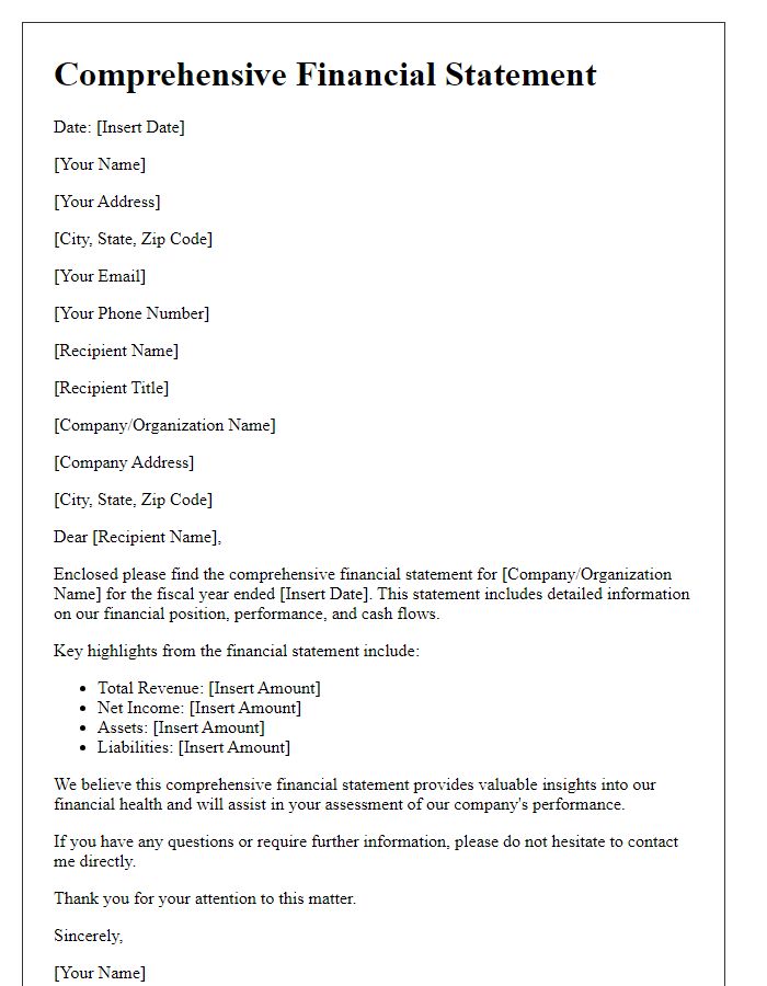 Letter template of comprehensive financial statement