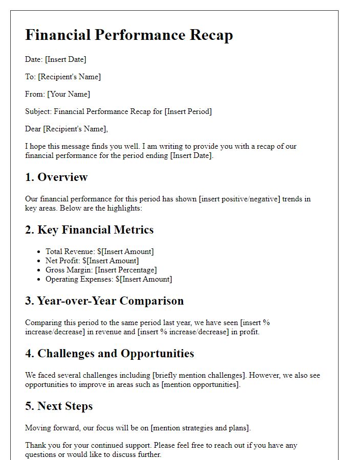 Letter template of financial performance recap