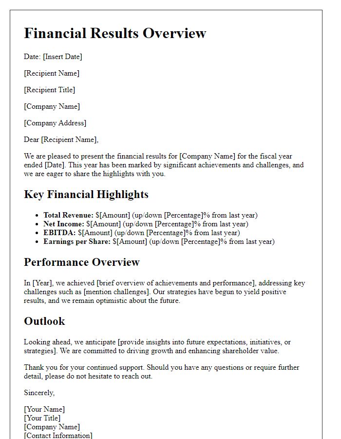 Letter template of financial results overview