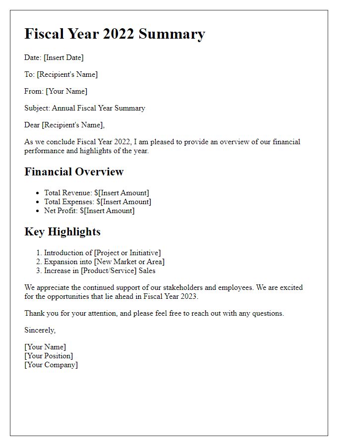 Letter template of fiscal year summary