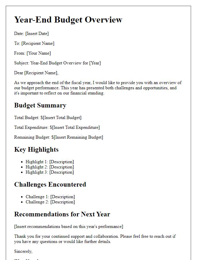 Letter template of year-end budget overview