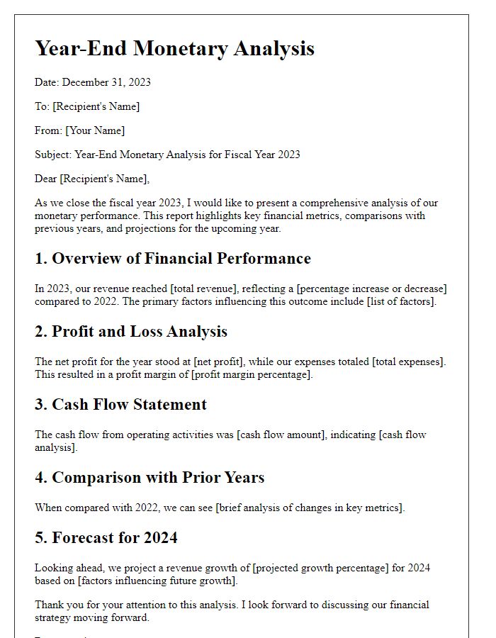 Letter template of year-end monetary analysis