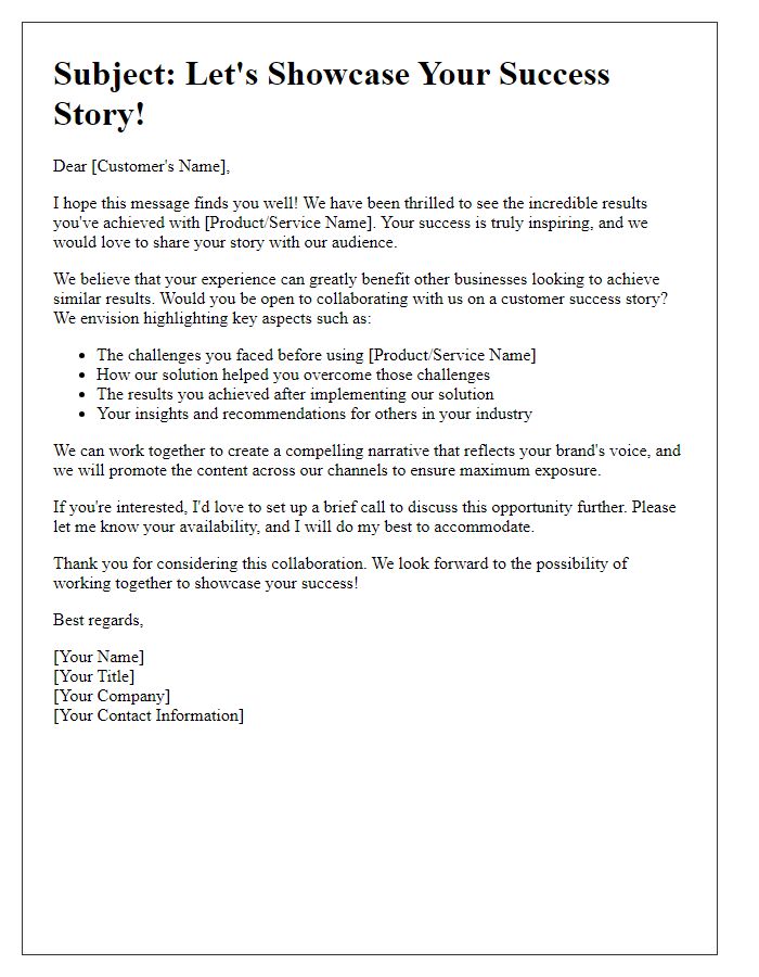 Letter template of customer success story engagement for collaborative content