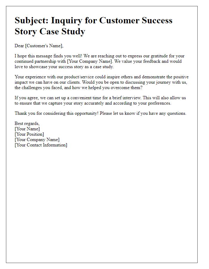 Letter template of customer success story inquiry for case studies