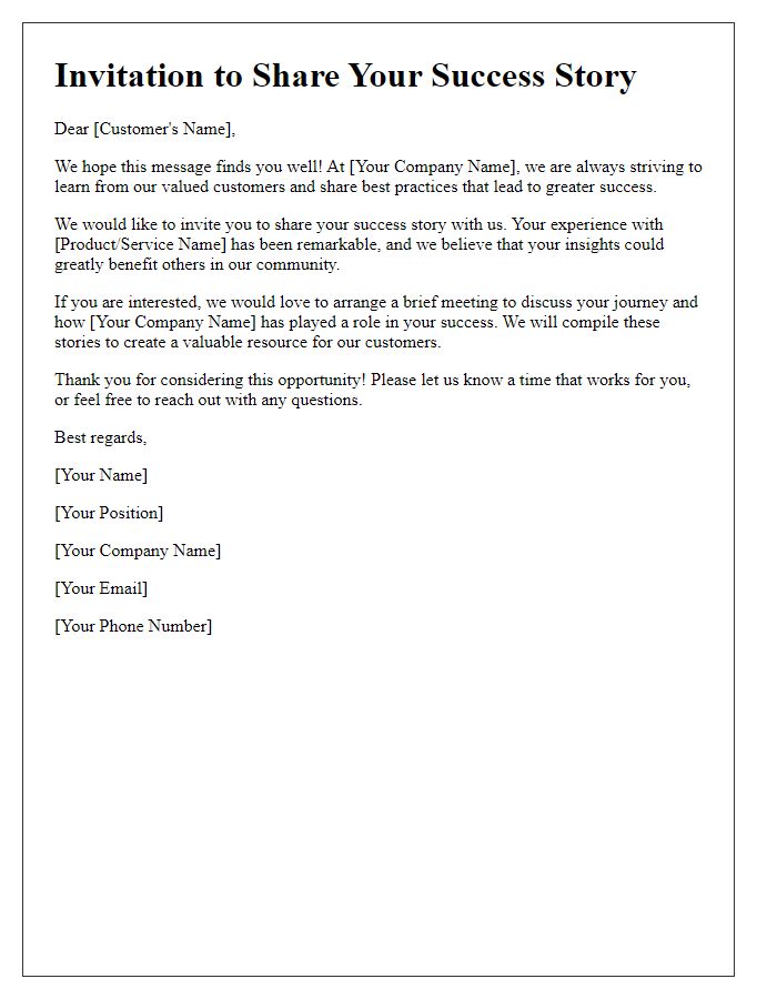 Letter template of customer success story invitation for sharing best practices