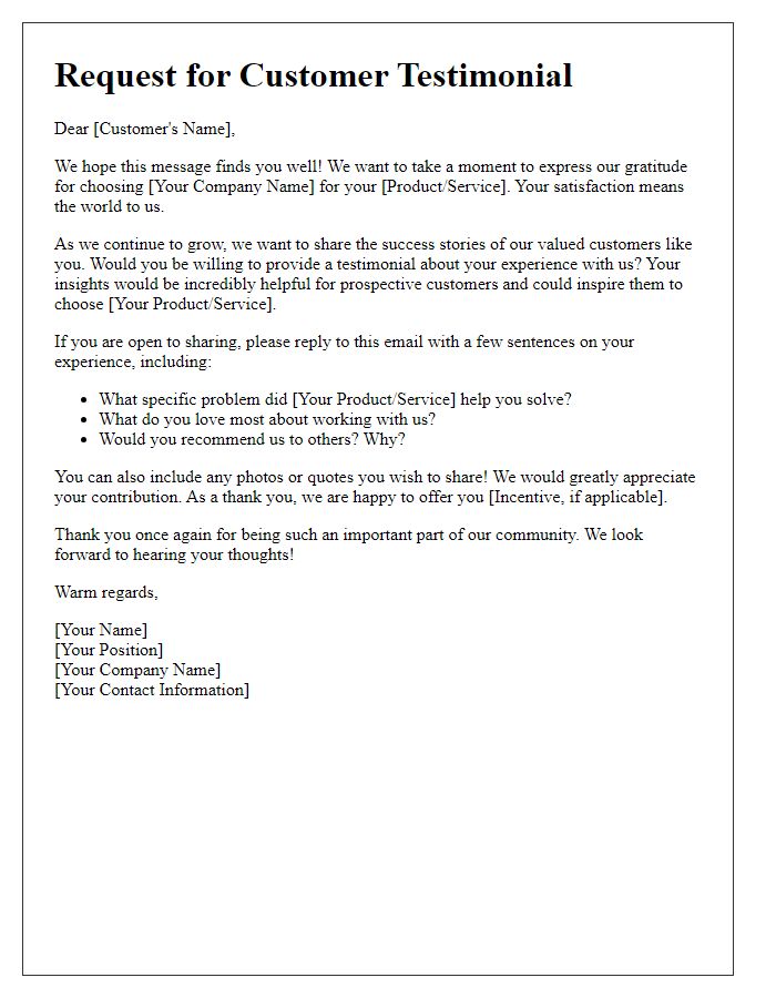 Letter template of customer success story request for testimonials