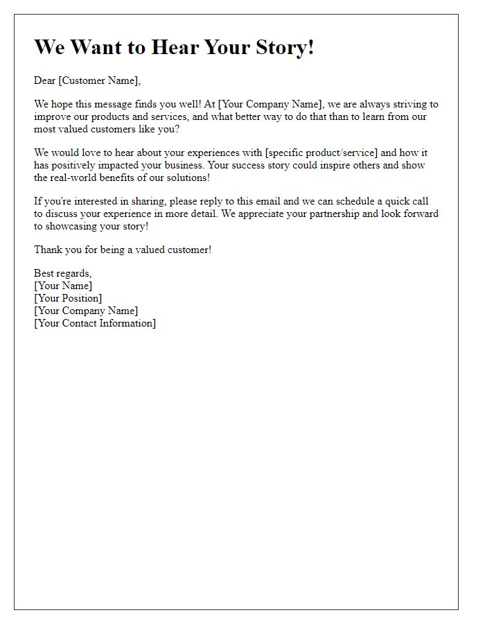 Letter template of customer success story solicitation for user experiences