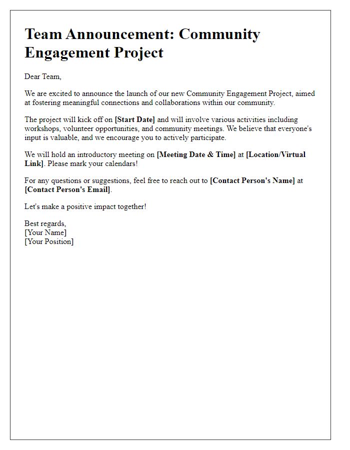 Letter template of team announcement for community engagement project