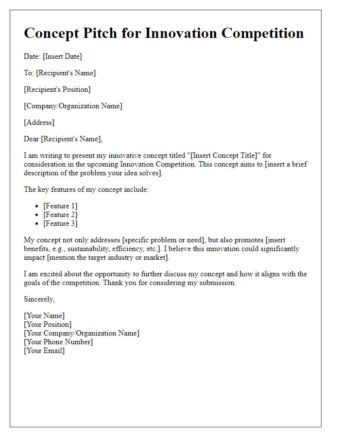 Letter template of concept pitch for innovation competition