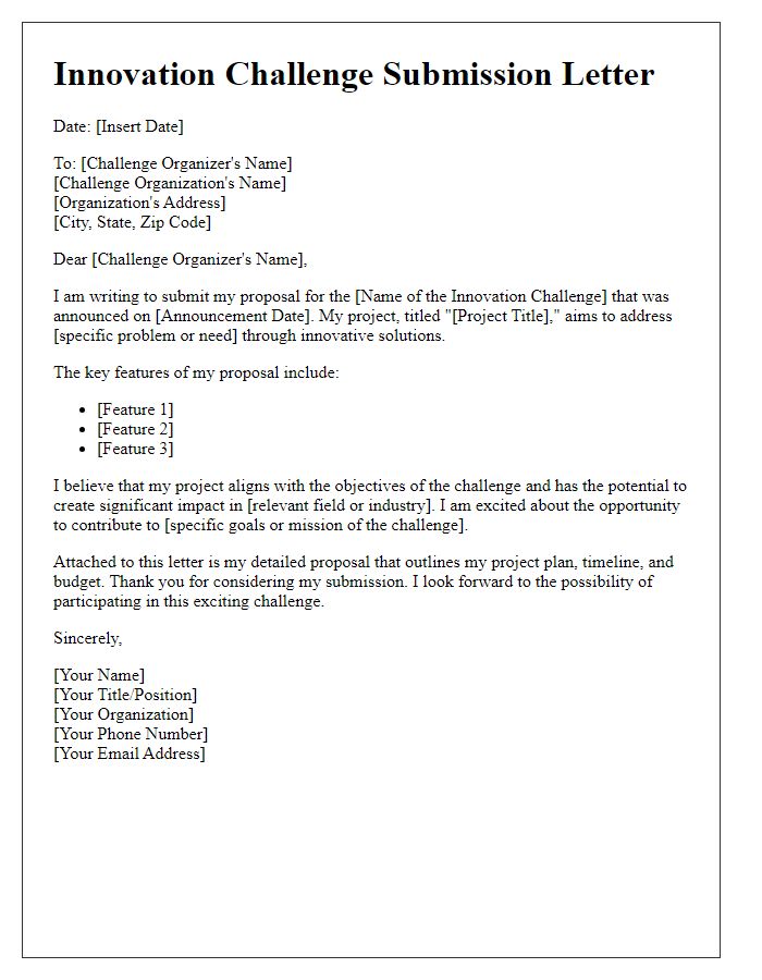 Letter template of innovation challenge submission