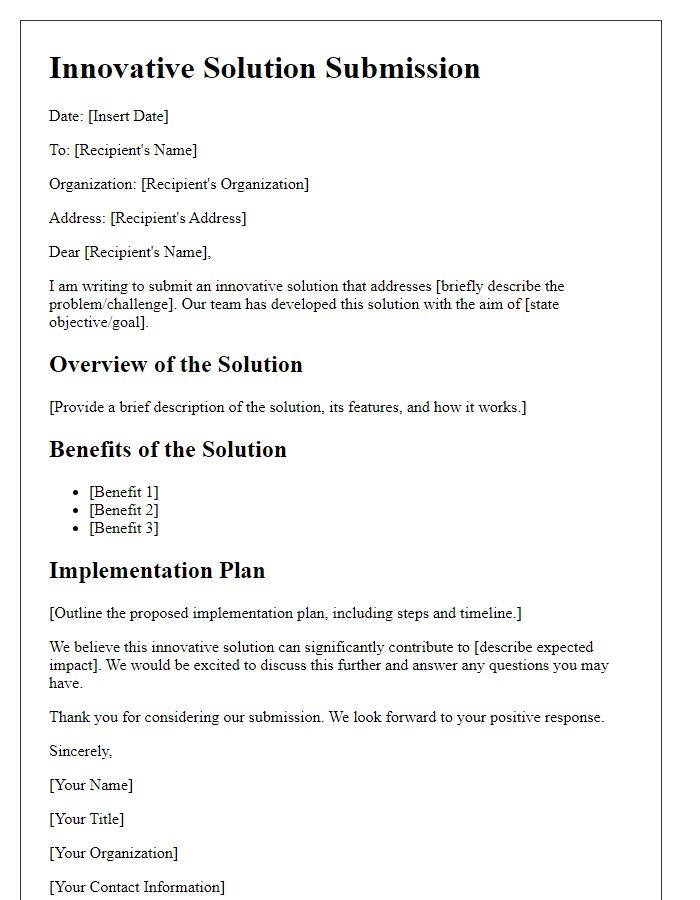 Letter template of innovative solution submission