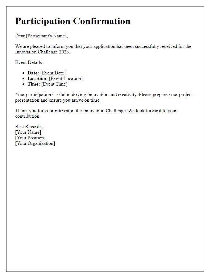 Letter template of participation in innovation challenge