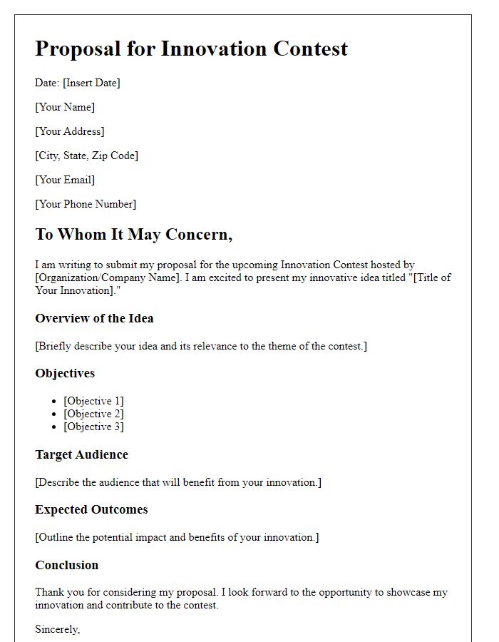 Letter template of proposal for innovation contest