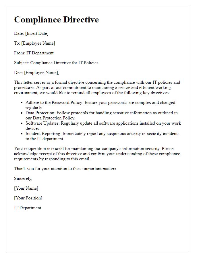 Letter template of IT department compliance directive