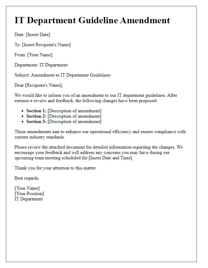 Letter template of IT department guideline amendment