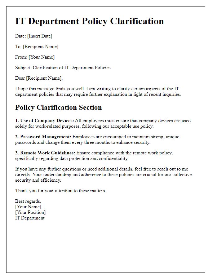 Letter template of IT department policy clarification