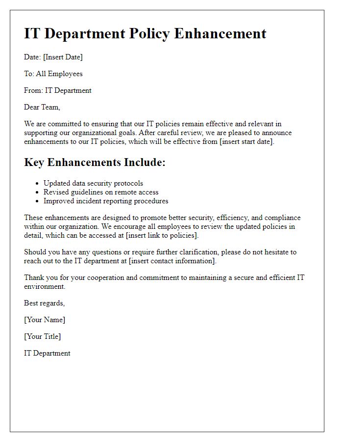 Letter template of IT department policy enhancement communication