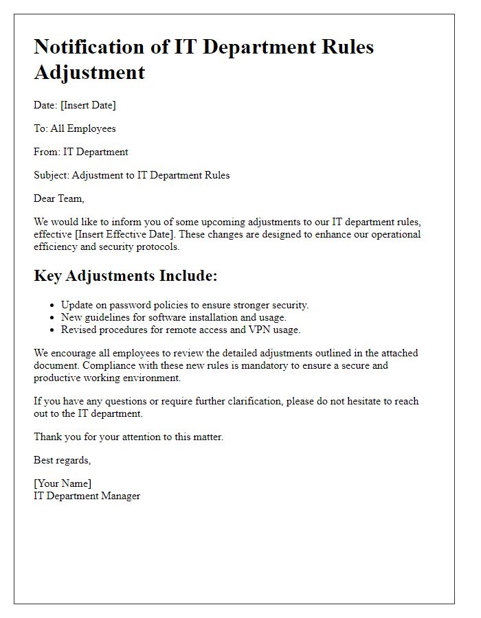 Letter template of IT department rules adjustment notification