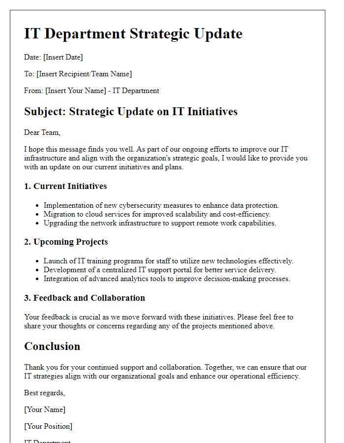 Letter template of IT department strategic update