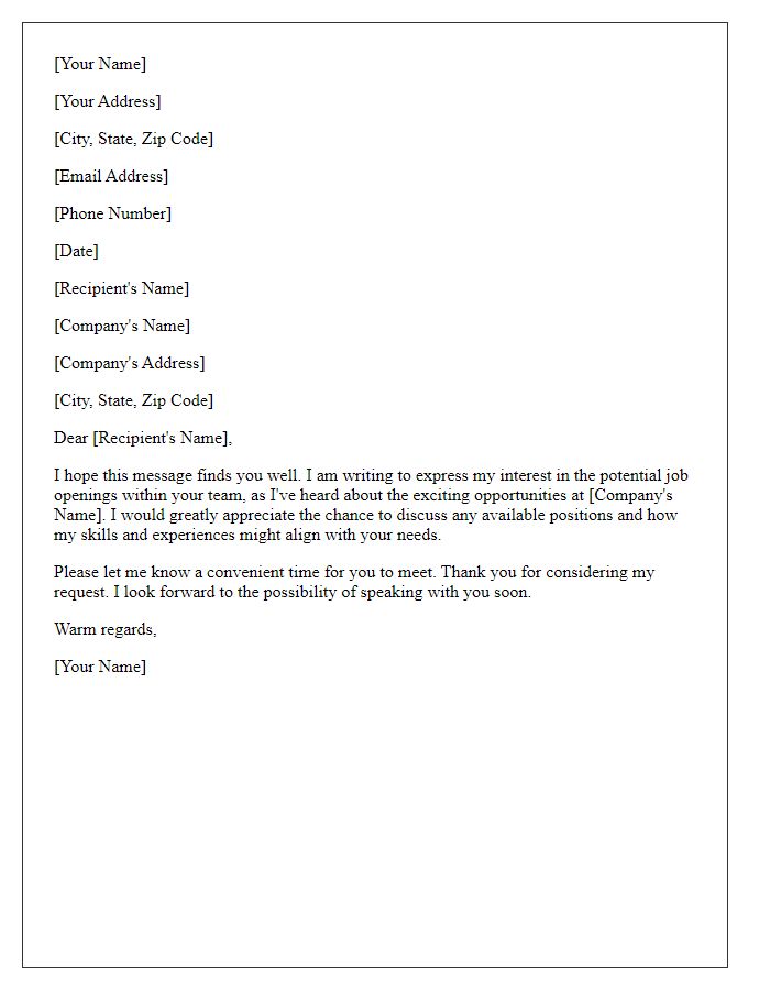 Letter template of request for discussion regarding available job interview.