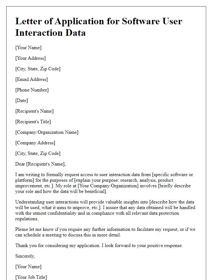 Letter template of application for software user interaction data