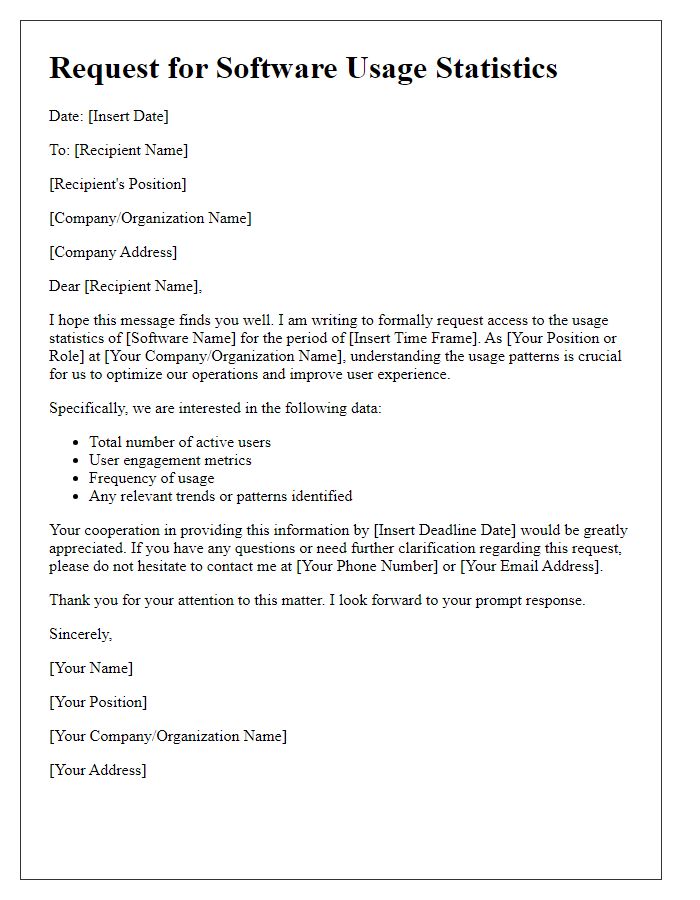 Letter template of demand for usage statistics of software