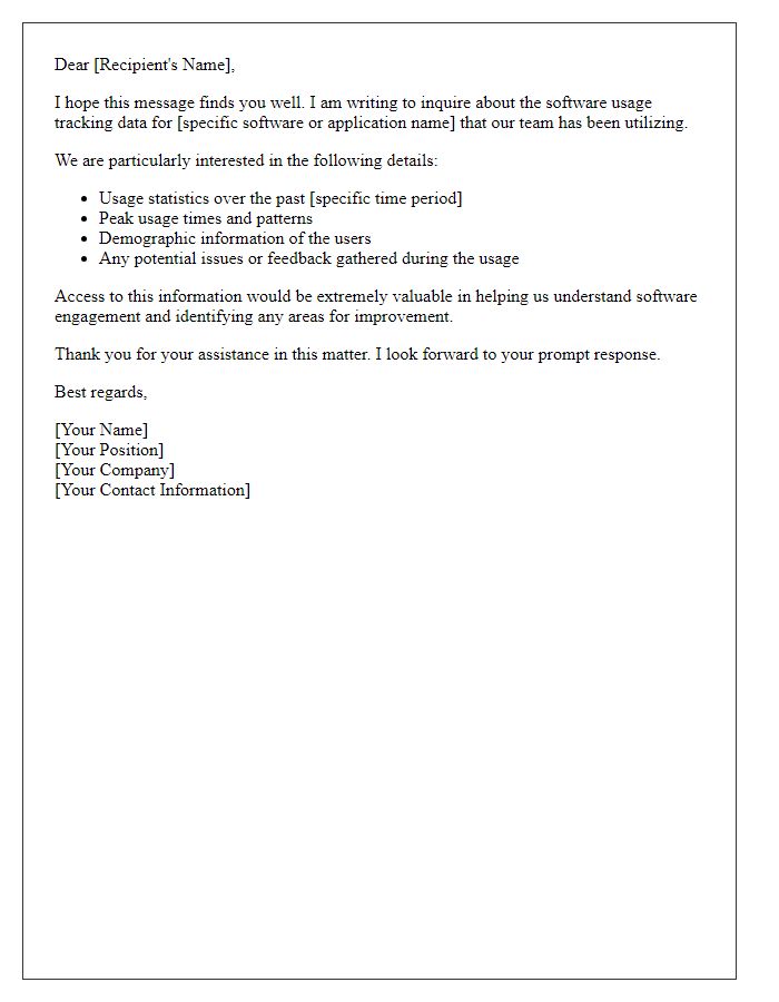 Letter template of inquiry for software usage tracking data