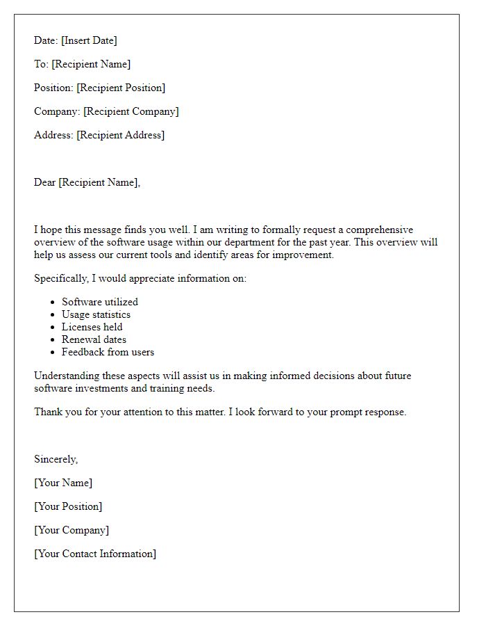 Letter template of request for comprehensive software usage overview