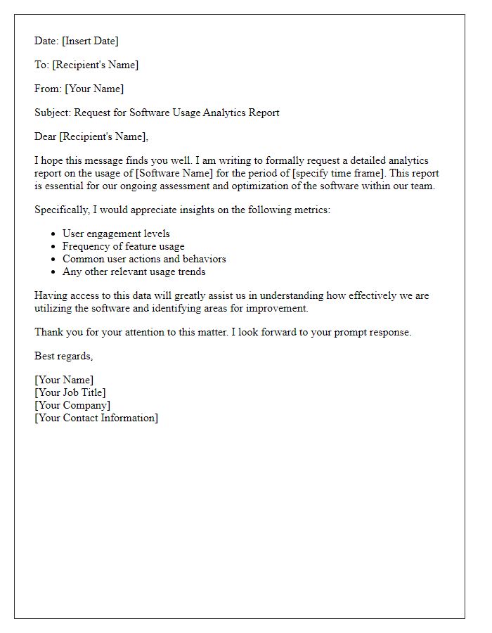 Letter template of request for software usage analytics report