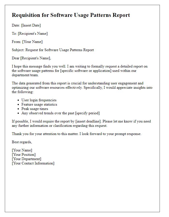 Letter template of requisition for software usage patterns report