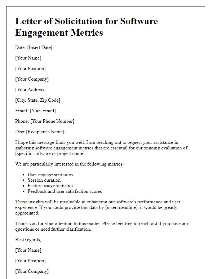 Letter template of solicitation for software engagement metrics