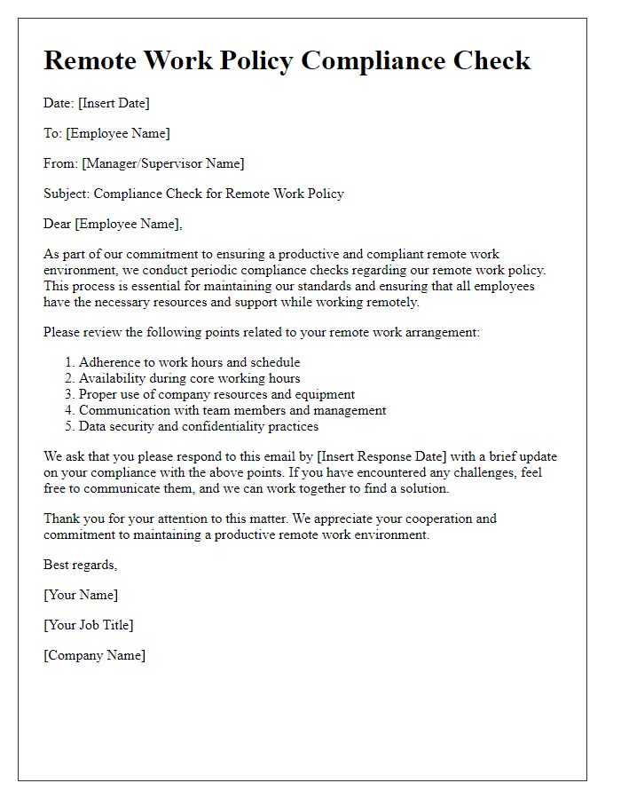 Letter template of remote work policy compliance check