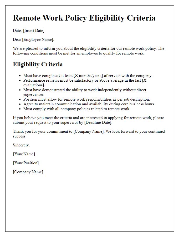 Letter template of remote work policy eligibility criteria