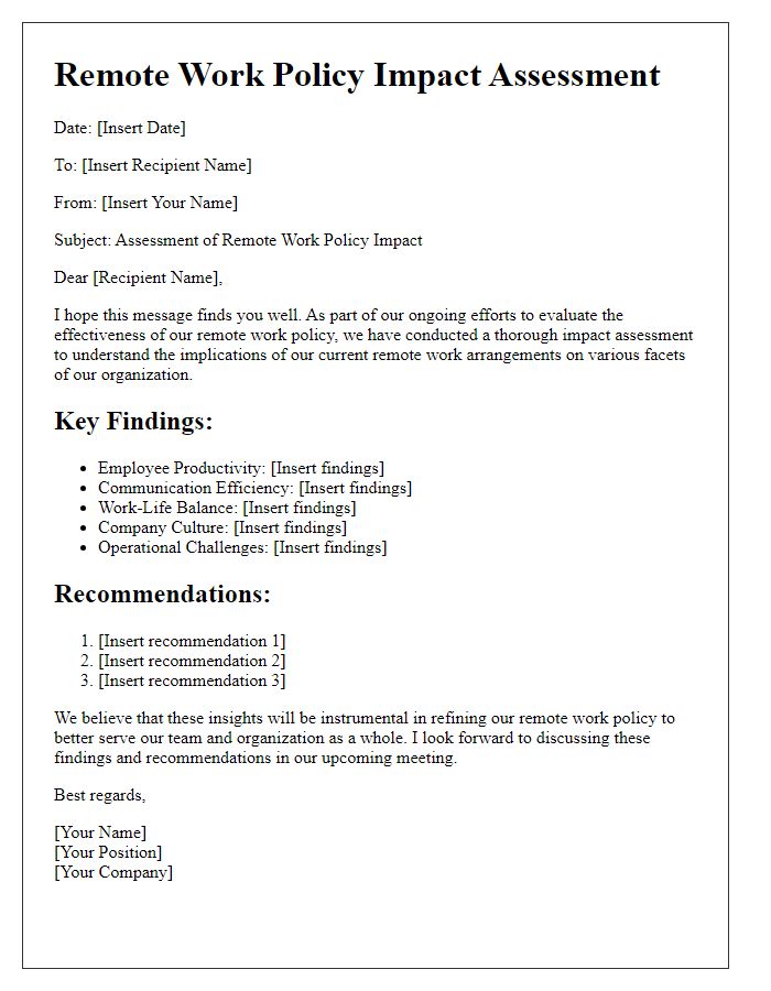 Letter template of remote work policy impact assessment