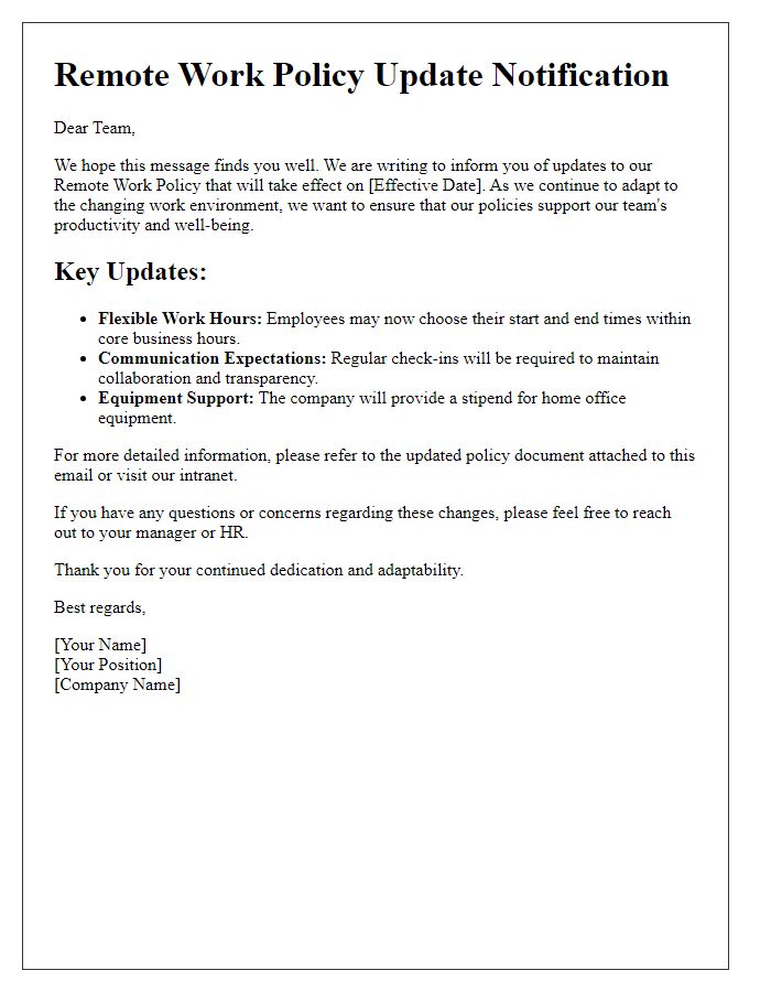 Letter template of remote work policy update notification