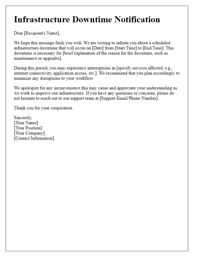 Letter template of infrastructure downtime notification