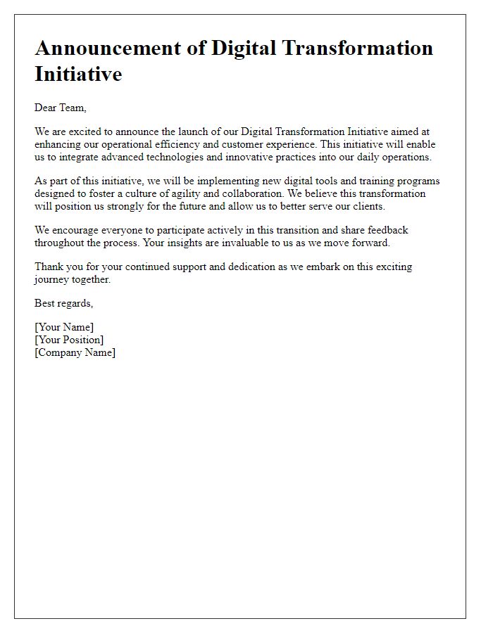 Letter template of digital transformation initiative announcement